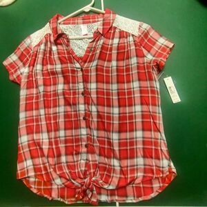 Woven Red Plaid Top - Juniors Medium (7/9) - New with tags